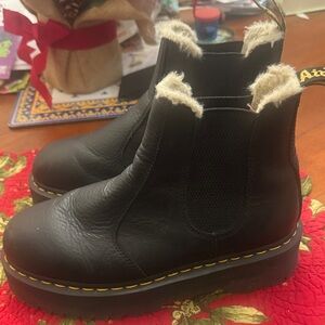 Dr. Martens Black Heeled Boots with Cream Accents